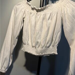 Divided White Smocked Off-Shoulder Blouse